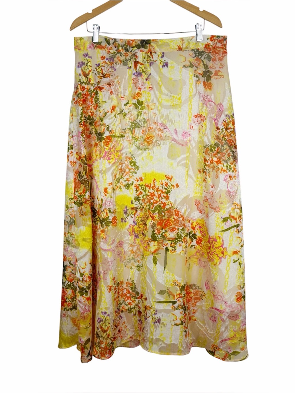 Flint & Moss New York Maxi Skirt Yellow Floral Elastic Pull On Waist Size XL